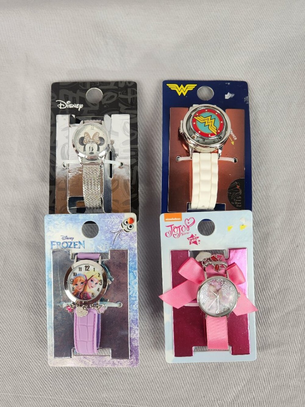 Lot of 4 New Girls Novelty Watches Minnie Mouse JoJo Wonder Woman Frozen